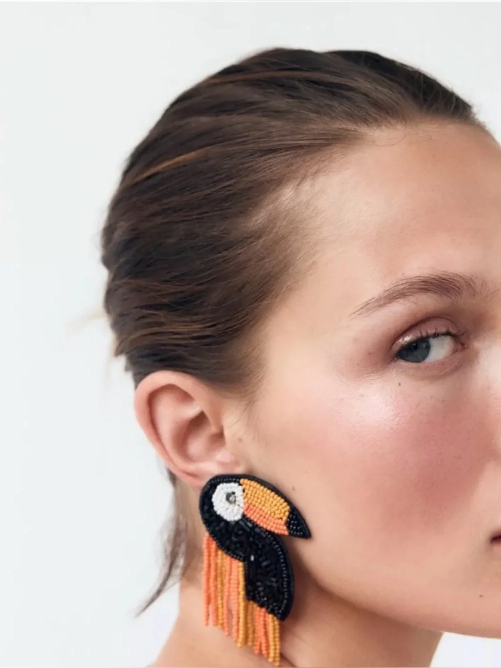 Zara Toucan Beaded Fringe Earrings